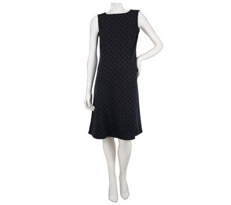 Susan Graver Ponte Knit Flocked Polka Dot Dress - A228080
