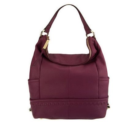 B. Makowsky Pebble Leather Zip-Top Hobo with Stitch Detail - A228880