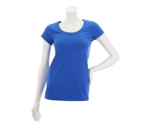 Isaac Mizrahi Live! Short Sleeve T-Shirt with Chiffon Trim - A230580
