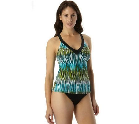 Simply Swim Plumes Gone Wild V-Neck Tankini with Solid Brief - A323380