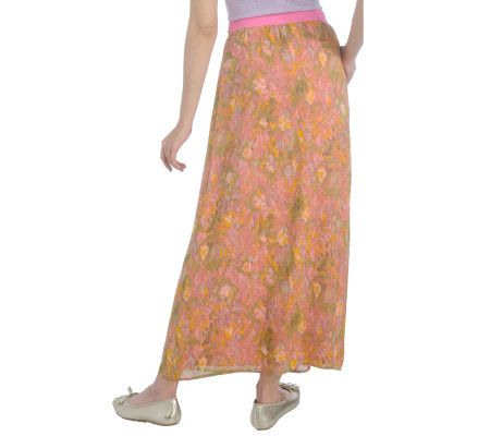 Isaac Mizrahi Live! Impressionist Floral Silk Maxi Skirt