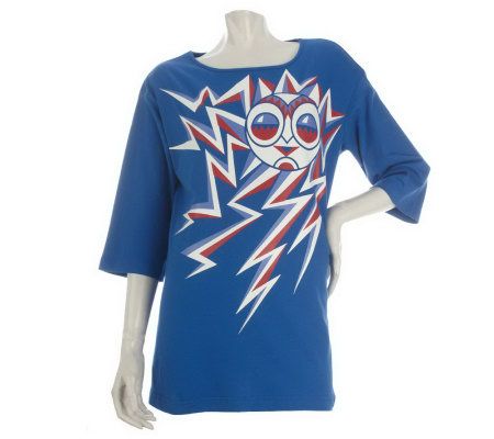 Bob Mackies 3/4 Sleeve Racing for the Sun Knit T-shirt - A214081