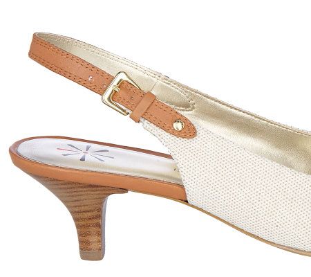 Isaac Mizrahi Live! Fabric and Vachetta Kitten Heels