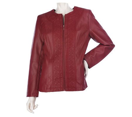Susan Graver Faux Leather Embroidered Fully Lined Jacket - A217181
