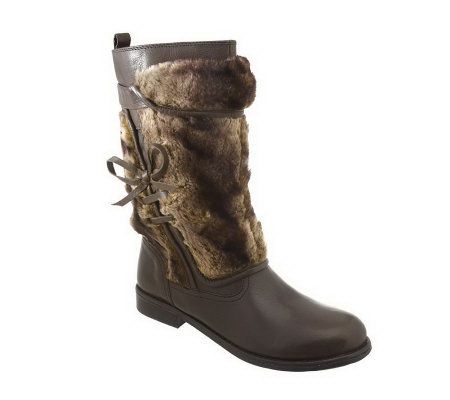 B. Makowsky Leather & Faux Fur Mid Shaft Boots - A218781