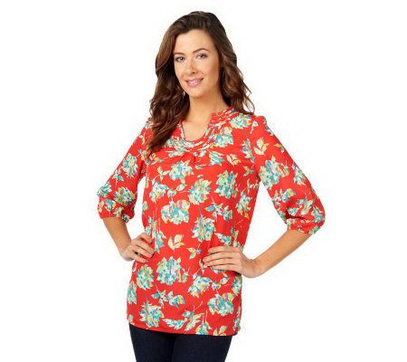 Liz Claiborne New York Floral Printed Notch Neck Tunic - A222881