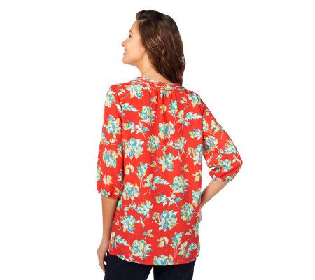 Liz Claiborne New York Floral Printed Notch Neck Tunic