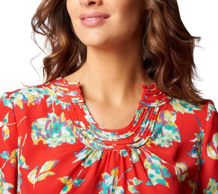 Liz Claiborne New York Floral Printed Notch Neck Tunic