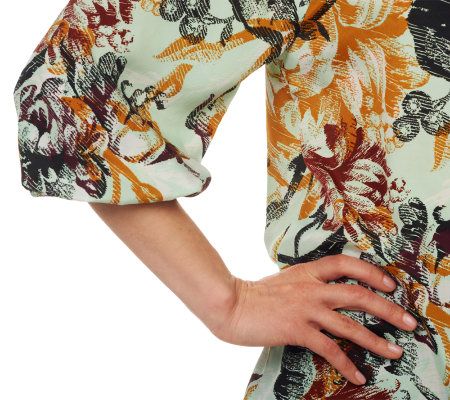 LOGO by Lori Goldstein Floral Print Blouse with Smocking Detail