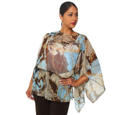 George Simonton Kimono Sleeve Chain Print Top with Smocked Waist - A223581