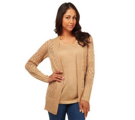 Liz Claiborne New York Pointelle Open Front Cardiganw/Shell - A227481