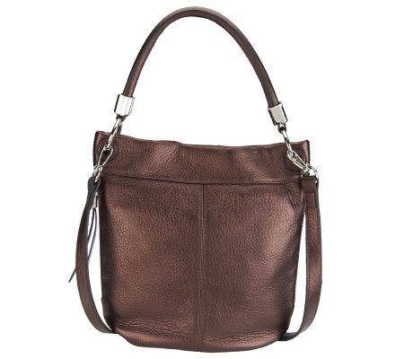 B. Makowsky Leather Convertible Crossbody Bag w/ Side Pockets