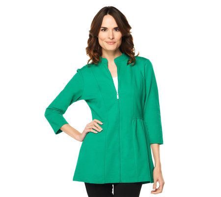 Liz Claiborne New York Knit Zip Front Jacket with Shirring Detail - A230681