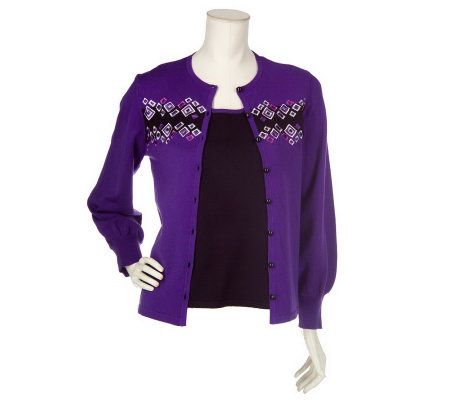 Bob Mackies Two-toned Colorblock Embroidered Twinset - A3181