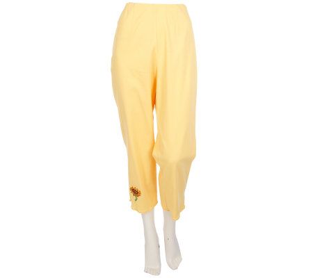 Bob Mackies Embroidered Stretch Jean Jacket and Side Zip Pants