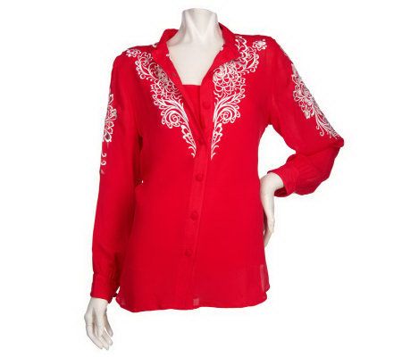 Bob Mackies Floral Cut-out Silk Georgette Twin Set - A61881