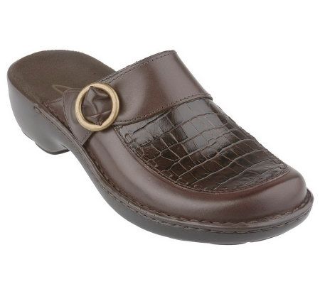 Clarks Cicely Leather Comfort Clogs with Strap Detail - A73181
