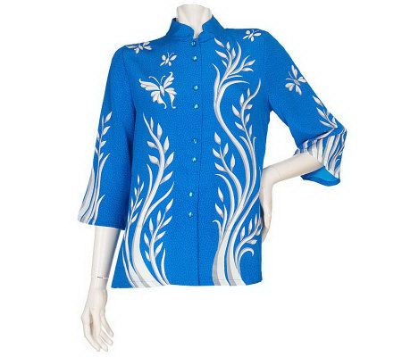 Bob Mackies 100Silk Enchanted Garden Mandarin Collar Tunic - A87981