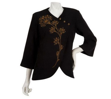 Bob Mackies Embroidered Asymmetrical Moleskin Jacket - A91681