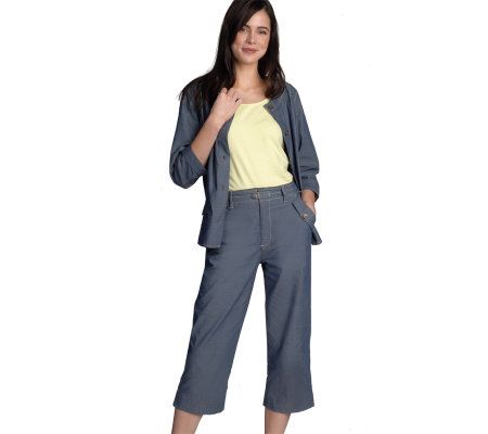 As Is Denim & Co. Stretch Chambray Jacket, T-Shirt & Pants