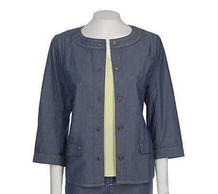 As Is Denim & Co. Stretch Chambray Jacket, T-Shirt & Pants