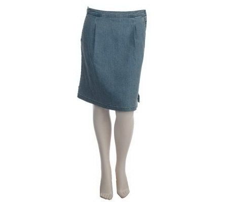 Liz Claiborne New York Denim Skirt with Grosgrain Piping Detail - A213782