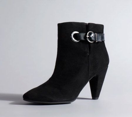 Tignanello Suede Booties with Buckle & Strap Detail
