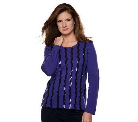 Quacker Factory Vertical Wave Long Sleeve T-Shirt - A217882