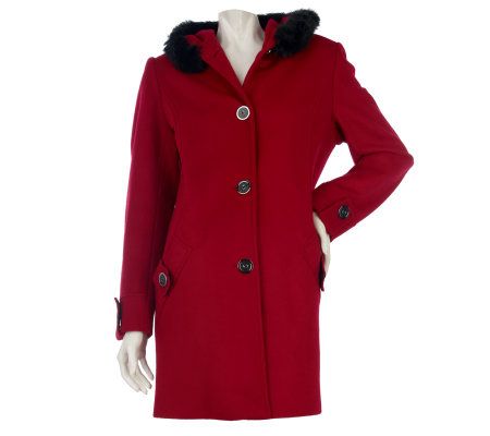 George Simonton Fully Lined Hooded Coat with Faux Fur Trim - A218182