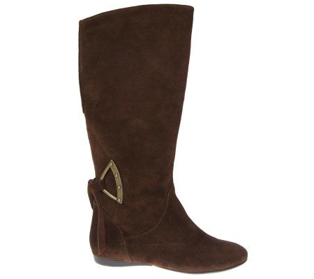 B. Makowsky Suede Slouch Boots with Hardware Detail