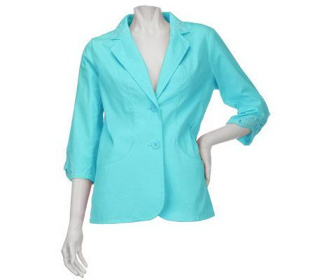 Denim & Co. Stretch Twill Jacket with Battenburg Lace Details - A222782