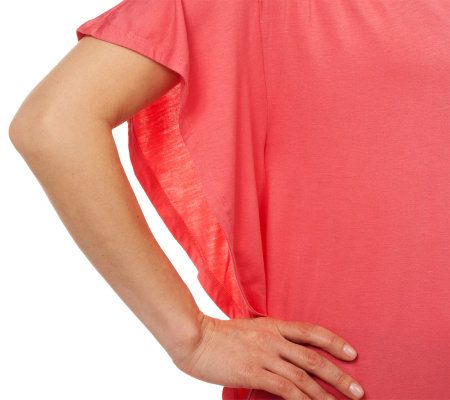 LOGO by Lori Goldstein Short Sleeve Knit Top with Lace Detail