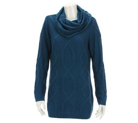Liz Claiborne New York Cowl Neck Cable Sweater - A227382