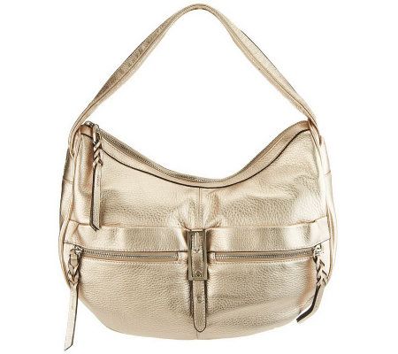 B. Makowsky Leather Zip Top Slouchy Hobo Bag with Buckle Accent - A228882