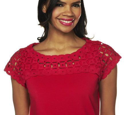 Isaac Mizrahi Live! Crochet Yoke Knit Dress