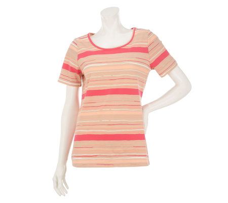 Liz Claiborne New York Short Sleeve Scoop Neck Striped T-shirt