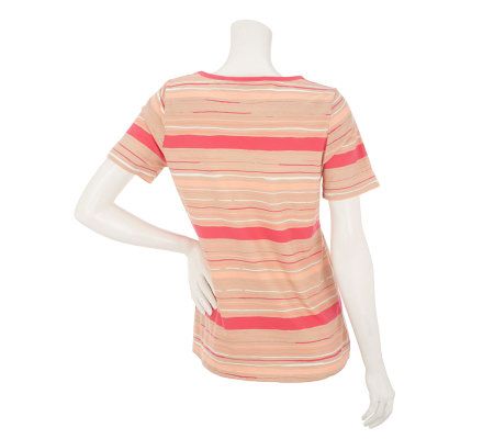 Liz Claiborne New York Short Sleeve Scoop Neck Striped T-shirt
