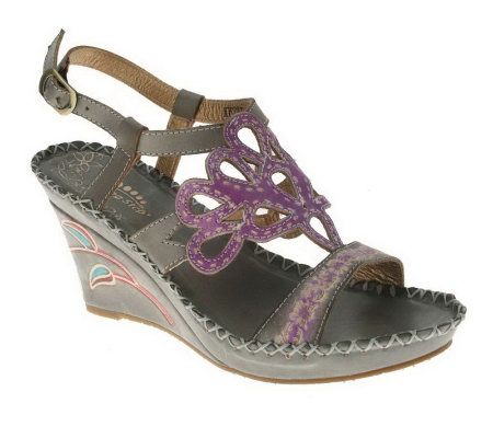 Spring Step Style Frangipani Leather Wedge Sandals - A328582