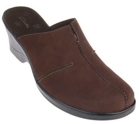 Clarks Delight Nubuck Leather Center Seam Comfort Mules - A72182