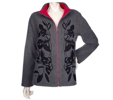 Susan Graver Reversible Fleece Jacket with Mesh Applique - A83682