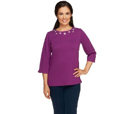 Quacker Factory Rhinestone Grommet T-shirt - A95882