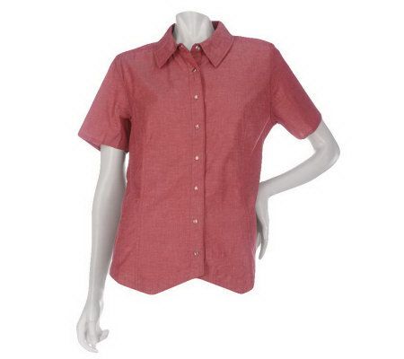 Denim & Co. Lightweight Denim Short Sleeve Weskit Shirt - A213083