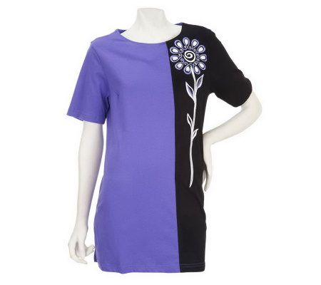 Bob Mackies Short Sleeve Colorblock Jeweled Daisy Top - A215583