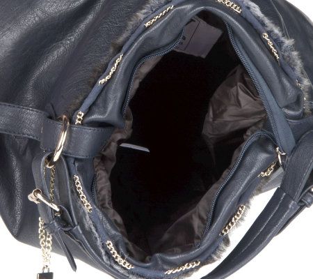 V Couture by Kooba Zip-Top Hobo with Faux Fur Trim