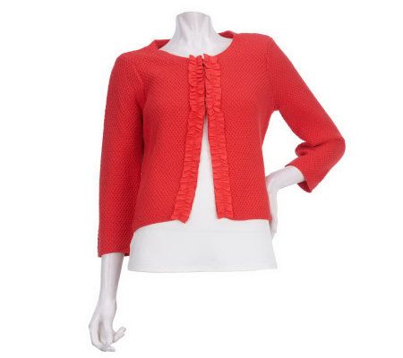 Kelly by Clinton Kelly Crochet Cropped Cardigan w/ Ruffle Detail - A221683