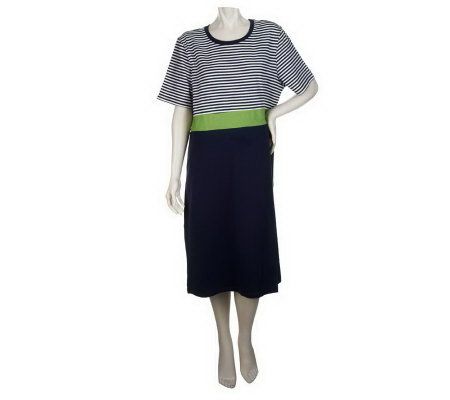 Denim & Co. Short Sleeve Scoop Neck Color Block Striped Dress - A222183