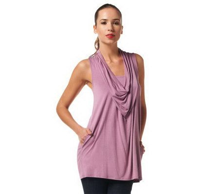 LOGO by Lori Goldstein Cowl Neck Tank Top with Pockets - A223083