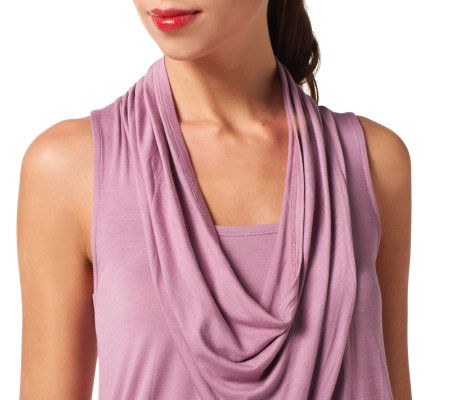 LOGO by Lori Goldstein Cowl Neck Tank Top with Pockets