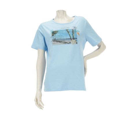 Denim & Co. Short Sleeve Post Card Printed Tee - A223983
