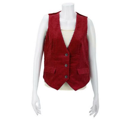 Denim & Co. Velvet Trimmed Wide Wale Corduroy Vest - A227883